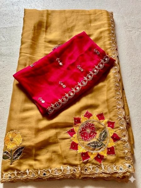 Cream Rangoli Silk Saree with Real Mirror and Embroidery Work for Wedding Wear Silk Sarees Wholesale