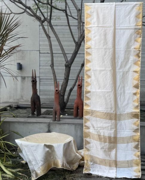 Cream Semi Tussar Cotton Saree with Temple Jacquard Border and Rich Pallu South Indian Saree 