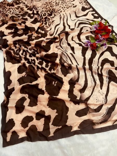 Cream Vichitra Silk Saree with Digital Print and Embroidered Blouse at Wholesale Rate Silk Sarees Wholesale