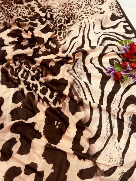 Cream Vichitra Silk Saree with Digital Print and Embroidered Blouse at Wholesale Rate Silk Sarees Wholesale