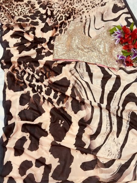 Cream Vichitra Silk Saree with Digital Print and Embroidered Blouse at Wholesale Rate Silk Sarees Wholesale