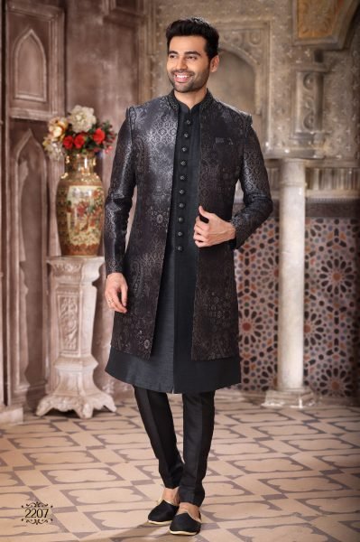 Creative Black Luxury Indo Western Outfit with Jacket for Groom Wear Kurta Pajama Wholesale