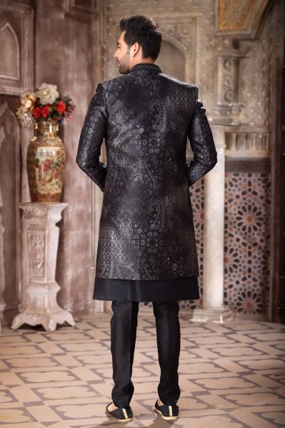 Creative Black Luxury Indo Western Outfit with Jacket for Groom Wear Kurta Pajama Wholesale
