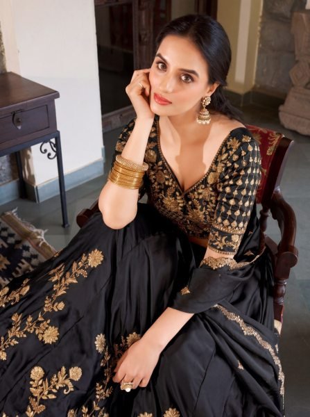 Creative Black Rangoli Silk Lehenga Choli with Zari Dori Sequins Work for Wedding Wear Designer Lehenga Choli
