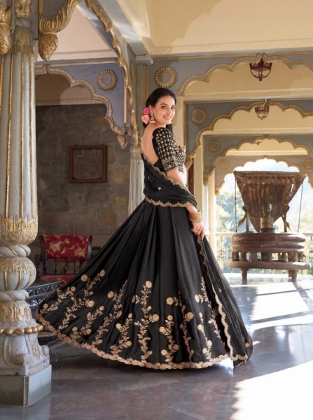 Creative Black Rangoli Silk Lehenga Choli with Zari Dori Sequins Work for Wedding Wear Designer Lehenga Choli