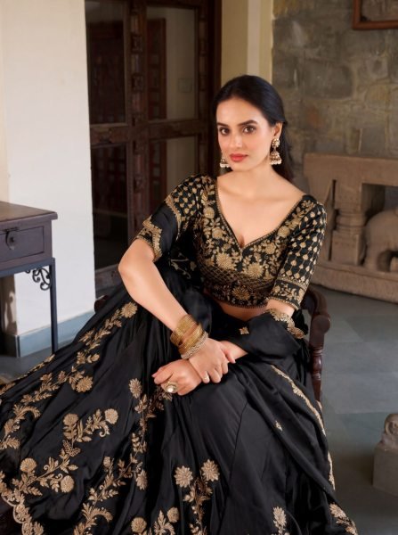 Creative Black Rangoli Silk Lehenga Choli with Zari Dori Sequins Work for Wedding Wear Designer Lehenga Choli