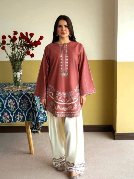 Creative Coffee Roman Cord Set Style With Farshi Palazzo Set At High Quality Lowest Price Ready To Wear Suit