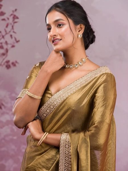 Creative Golden Designer Space Silk Saree with Embroidered Coding Work For Function Wear Sarees 
