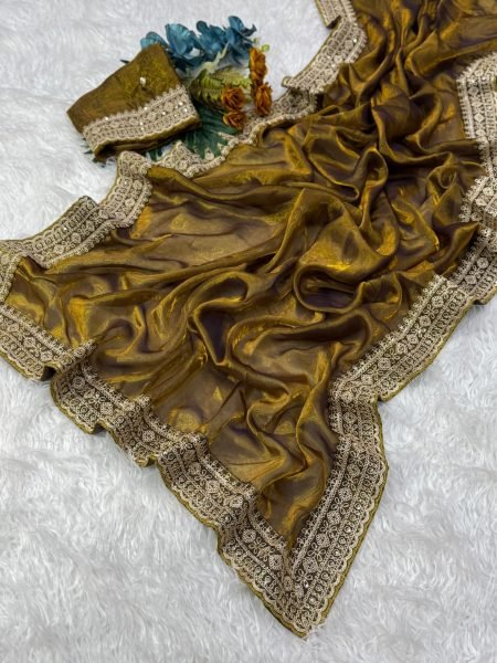 Creative Golden Designer Space Silk Saree with Embroidered Coding Work For Function Wear Silk Sarees Wholesale