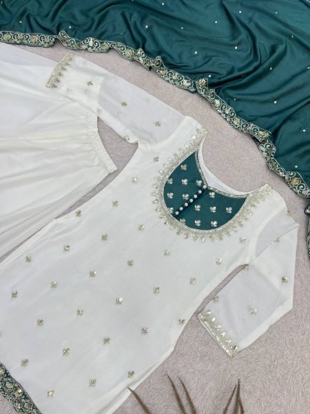 Creative Green Designer Pure Chinon Silk Party Wear Top Palazzo Set For Wholesale Ready To Wear Collection