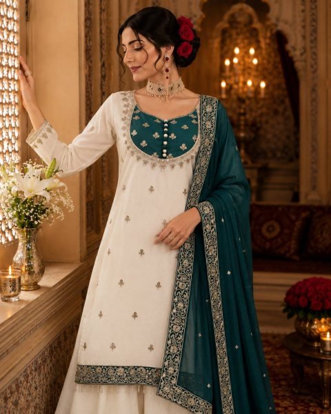 Creative Green Designer Pure Chinon Silk Party Wear Top Palazzo Set For Wholesale Ready To Wear Collection