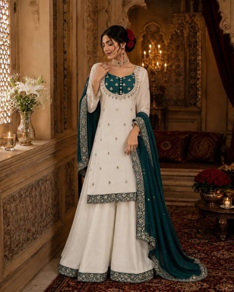 Creative Green Designer Pure Chinon Silk Party Wear Top Palazzo Set For Wholesale Ready To Wear Collection