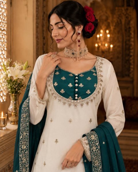 Creative Green Designer Pure Chinon Silk Party Wear Top Palazzo Set For Wholesale Ready To Wear Collection