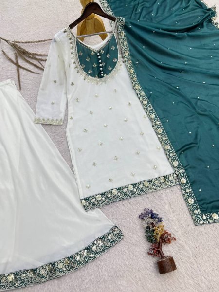 Creative Green Designer Pure Chinon Silk Party Wear Top Palazzo Set For Wholesale Ready To Wear Collection