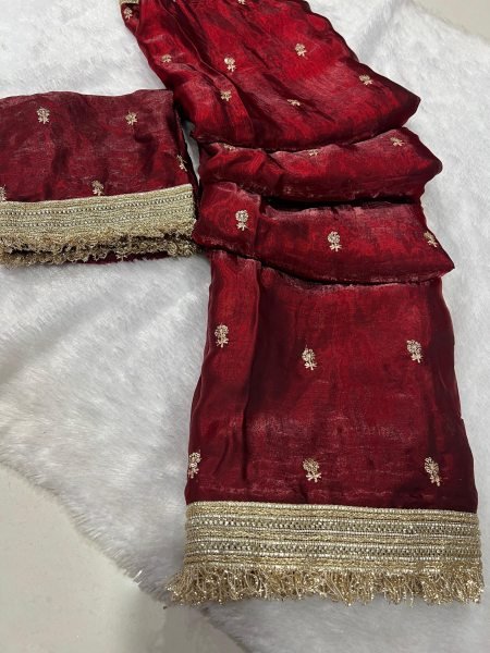 Creative Maroon Fendy Satin Saree with Designer Embroidery at Wholesale Rate Silk Sarees Wholesale