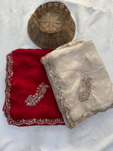 Creative OffWhite Designer Fendy Satin Silk Saree with Heavy Beads Work Blouse Silk Sarees Wholesale