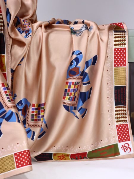 Creative Peach Satin Saree with Lace Border for Cultural and Festive Wear Printed Cotton Sarees Wholesale