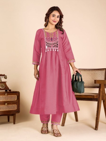 Creative Pink Latest Designer Top Pant Set for Women Festive Collection Kurtis