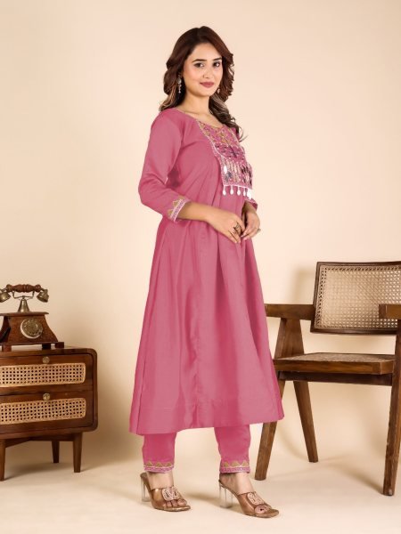 Creative Pink Latest Designer Top Pant Set for Women Festive Collection Anarkali Kurtis 