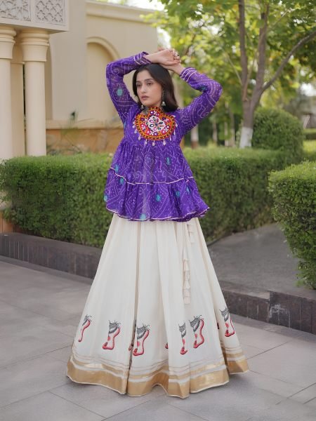 Creative Purple Fully Stitched Kora Cotton Lehenga with Chain and Dori Waist at Manufacturer   Lehenga