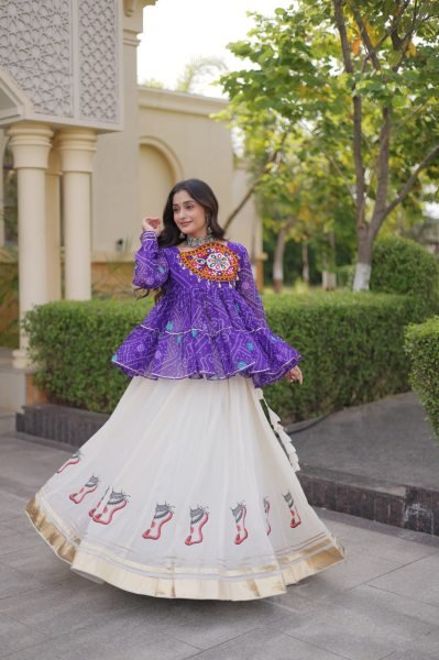 Creative Purple Fully Stitched Kora Cotton Lehenga with Chain and Dori Waist at Manufacturer  Navratri Lehnega Choli