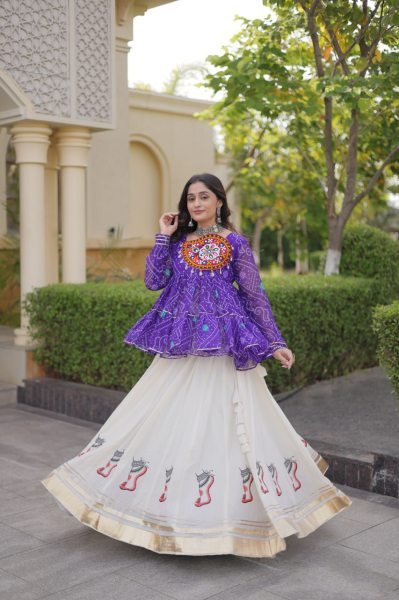Creative Purple Fully Stitched Kora Cotton Lehenga with Chain and Dori Waist at Manufacturer  Navratri Lehnega Choli