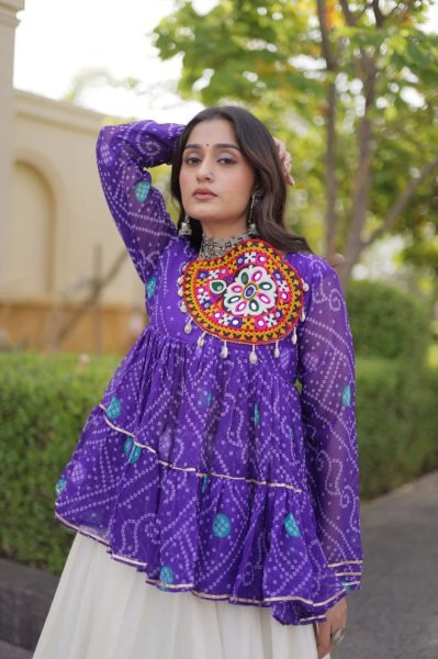 Creative Purple Fully Stitched Kora Cotton Lehenga with Chain and Dori Waist at Manufacturer  Navratri Lehnega Choli