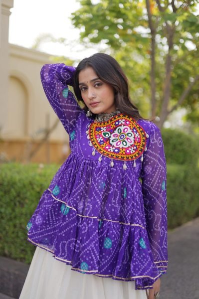 Creative Purple Fully Stitched Kora Cotton Lehenga with Chain and Dori Waist at Manufacturer  Navratri Lehnega Choli