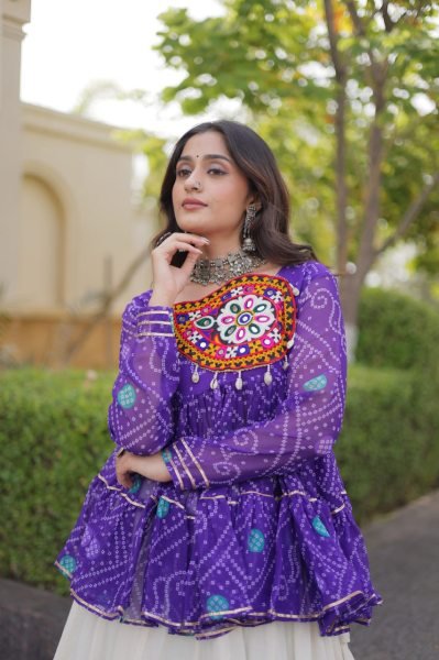 Creative Purple Fully Stitched Kora Cotton Lehenga with Chain and Dori Waist at Manufacturer  Navratri Lehnega Choli
