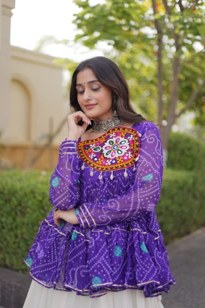 Creative Purple Fully Stitched Kora Cotton Lehenga with Chain and Dori Waist at Manufacturer  Navratri Lehnega Choli