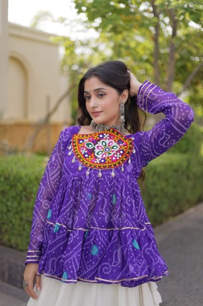 Creative Purple Fully Stitched Kora Cotton Lehenga with Chain and Dori Waist at Manufacturer  Navratri Lehnega Choli