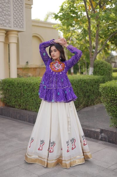 Creative Purple Fully Stitched Kora Cotton Lehenga with Chain and Dori Waist at Manufacturer  Navratri Lehnega Choli