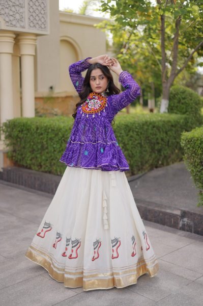 Creative Purple Fully Stitched Kora Cotton Lehenga with Chain and Dori Waist at Manufacturer  Navratri Lehnega Choli
