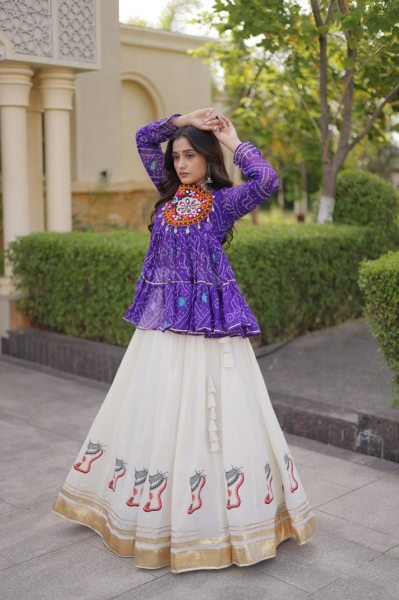 Creative Purple Fully Stitched Kora Cotton Lehenga with Chain and Dori Waist at Manufacturer  Navratri Lehnega Choli