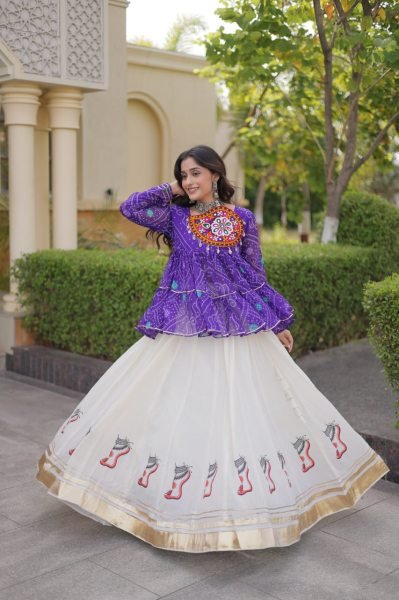 Creative Purple Fully Stitched Kora Cotton Lehenga with Chain and Dori Waist at Manufacturer  Navratri Lehnega Choli