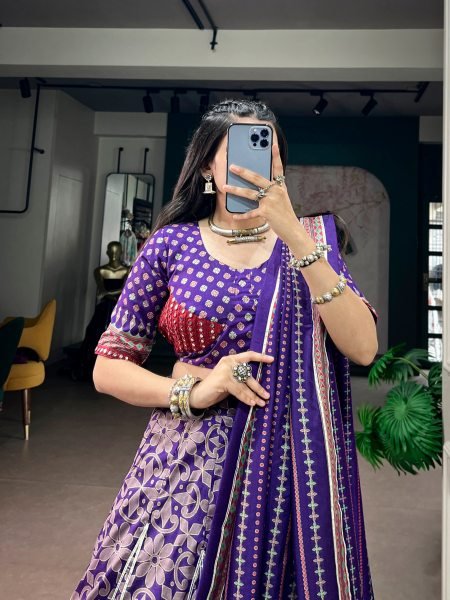 Creative Purple Traditional Navratri Chaniya Choli in Tasar Silk with Dupatta Designer Lehenga Choli