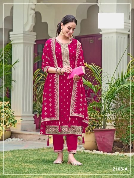 Creative Rani Pink Georgette Suit with Embroidered Dupatta for Festive Wear Churidar Salwar Suits Wholesale