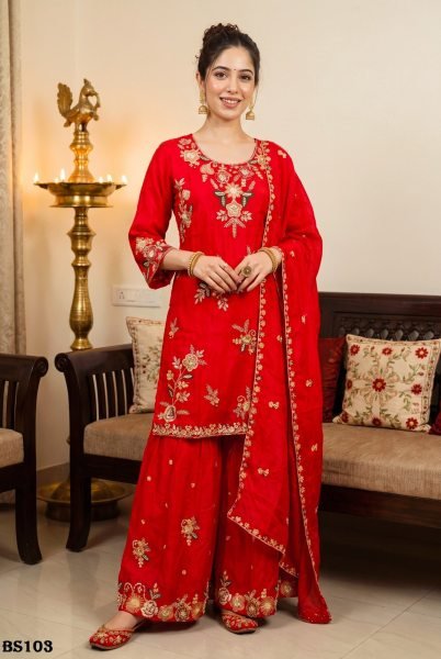 Creative Red Boutique Style Salwar Suit with Heavy Handwork and Pure Fabric Designer Plazzo Salwar Suits Wholesale