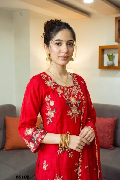 Creative Red Boutique Style Salwar Suit with Heavy Handwork and Pure Fabric Designer Plazzo Salwar Suits Wholesale