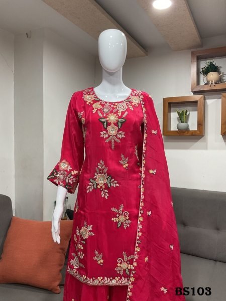 Creative Red Boutique Style Salwar Suit with Heavy Handwork and Pure Fabric Designer Plazzo Salwar Suits Wholesale