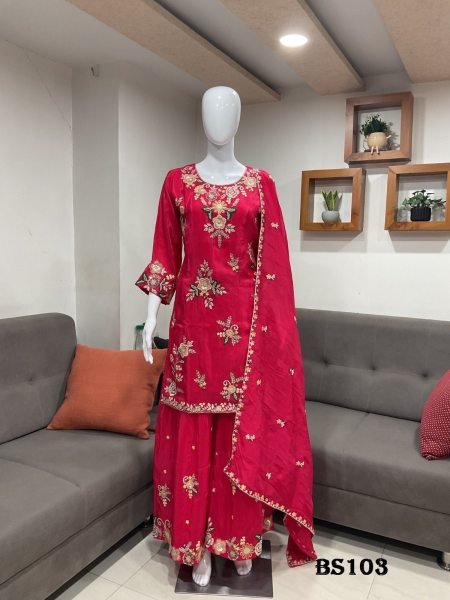 Creative Red Boutique Style Salwar Suit with Heavy Handwork and Pure Fabric Designer Plazzo Salwar Suits Wholesale
