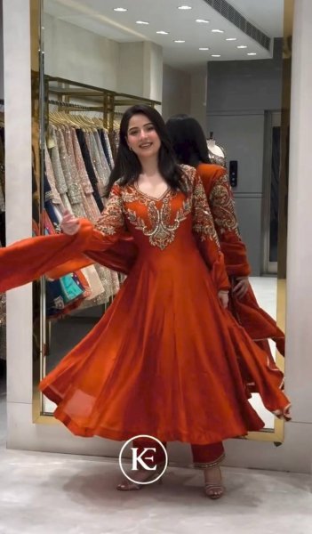 Creative Rust Premium Roman Silk Gown with Cutdana Beads Work at Wholesale Rate Ready To Wear Collection