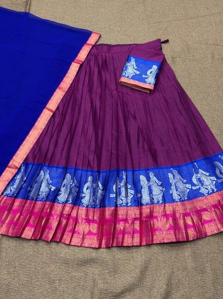 Creative Wine Magenta Kanchi Cotton Lehenga Choli with Rich Zari Woven Design Half Saree Lehenga