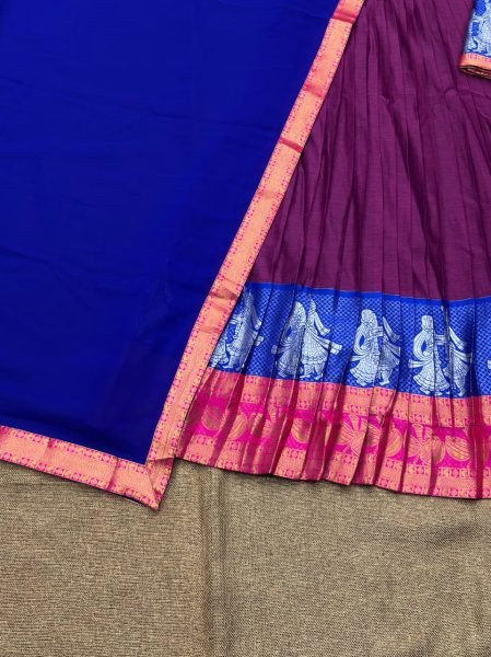 Creative Wine Magenta Kanchi Cotton Lehenga Choli with Rich Zari Woven Design Half Saree Lehenga