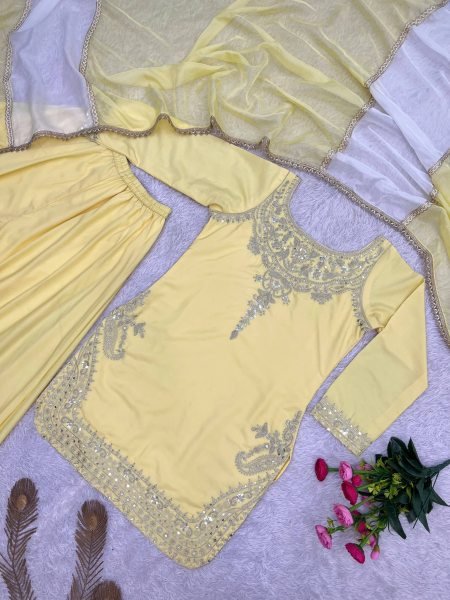 Creative Yellow Embroidered Palazzo Collection with Organza Dupatta Ready To Wear Collection