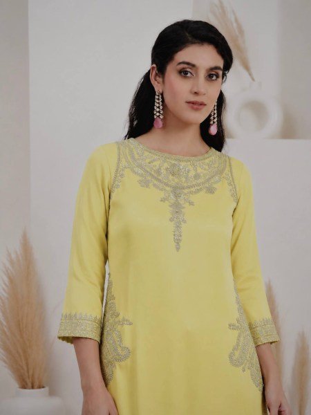 Creative Yellow Embroidered Palazzo Collection with Organza Dupatta Ready To Wear Collection