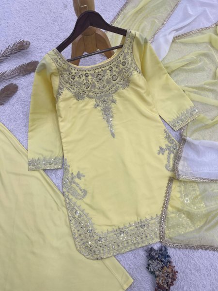 Creative Yellow Embroidered Palazzo Collection with Organza Dupatta Ready To Wear Collection