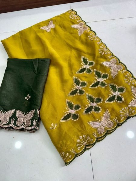 Creative Yellow Lightweight Embroidered Saree for Party and Casual Wear Embroidery Sarees Wholesale