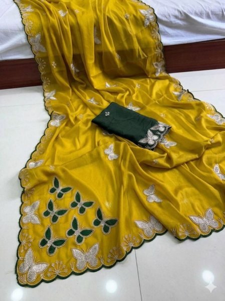 Creative Yellow Lightweight Embroidered Saree for Party and Casual Wear Embroidery Sarees Wholesale