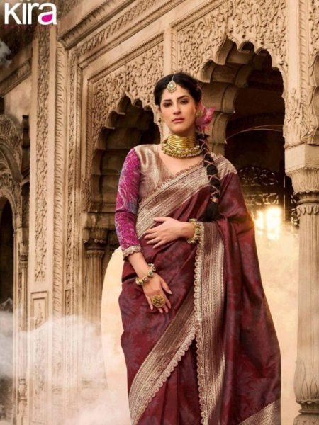 Crimson Maroon Banarasi Silk Saree with Gold Zari Highlights and Designer Blouse Banarasi Saree Wholesale